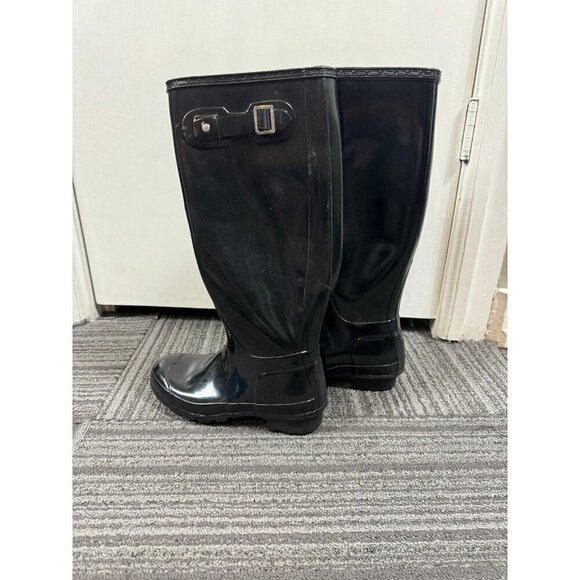 HUNTER BOOTS Woman’s Original Tall Back Adjustable Rain Boots BLACK Gloss - Picture 7 of 11